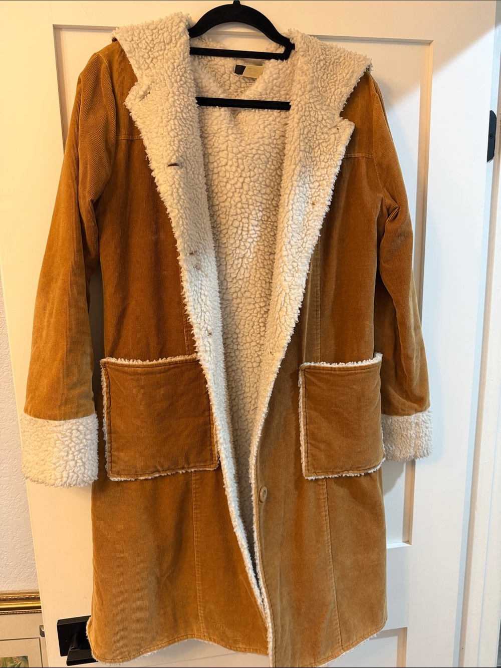 Vintage Faux-Shearling Lined Corduroy Coat - Camel